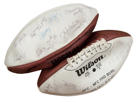 Lot of (2) Multi-Signed 1987 Pro-Bowl Footballs Incl Rice, and Elway (JSA Auction Letter)
